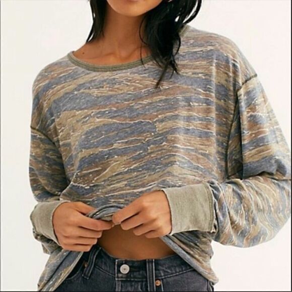 Free People Arielle Camo Print Long Sleeve Top XS - Picture 1 of 8